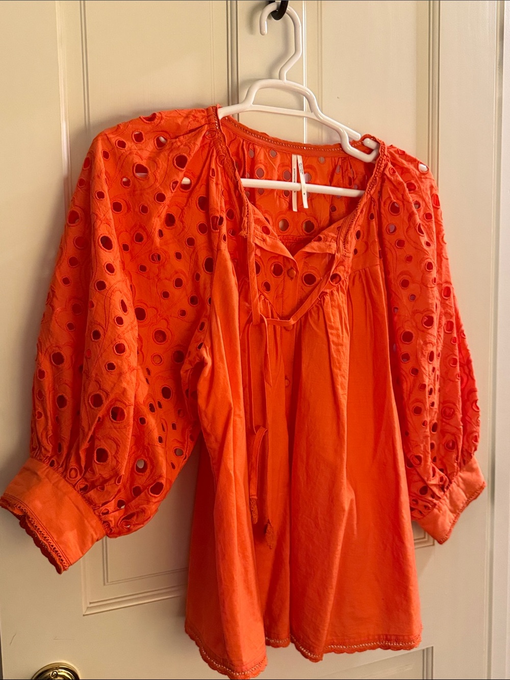 Anthropologie Orange Eyelet Peasant Tunic
